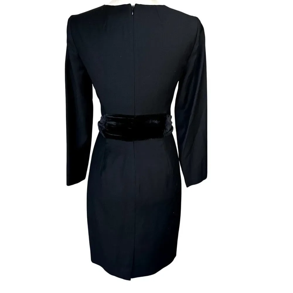J. Crew Day to Night Dress Exeter Flannel Sz 0 Wool Sheath Silk Velvet Sash